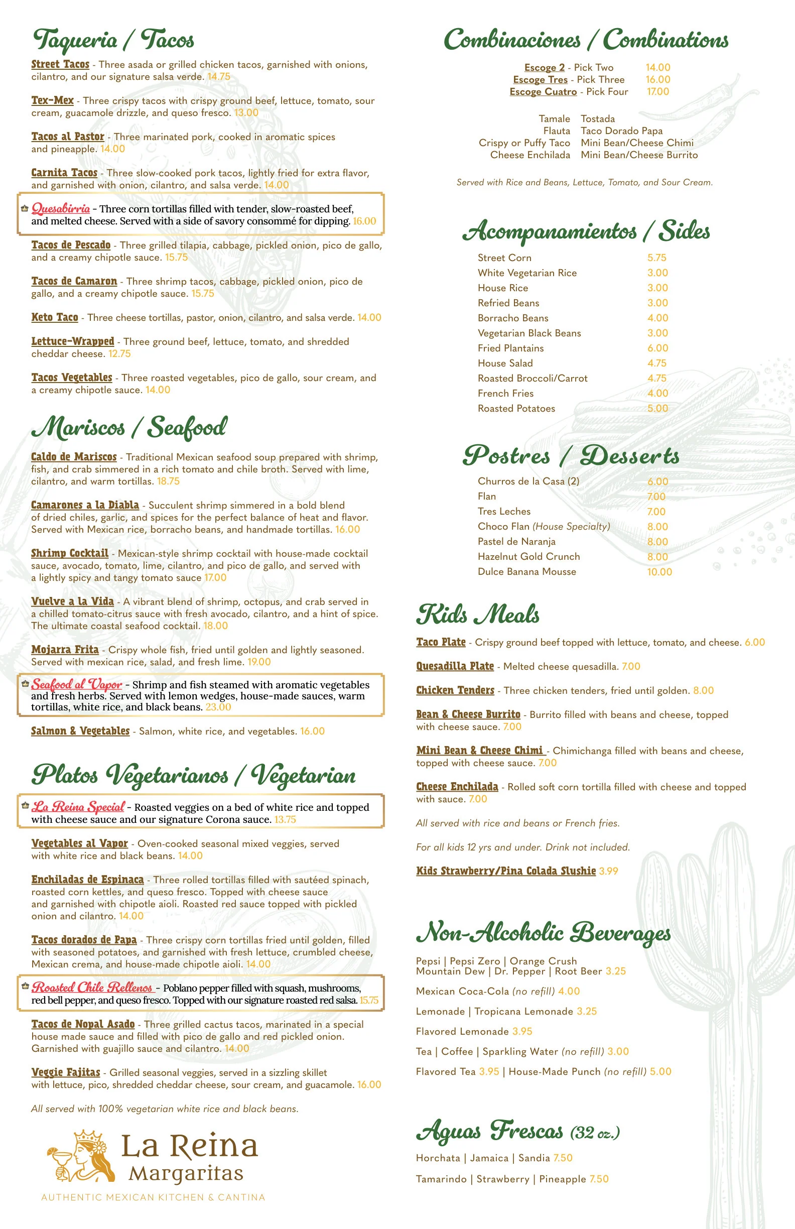 La Reina Margaritas Menu - Page 2